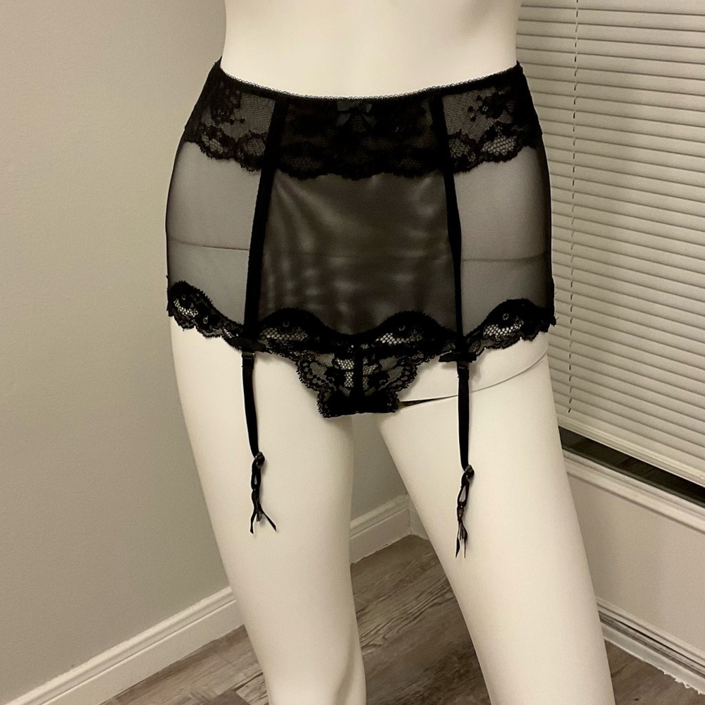 NWT Victoria's Secret SZ-M High-Waist Bikini Brief Garter Large Black Mesh